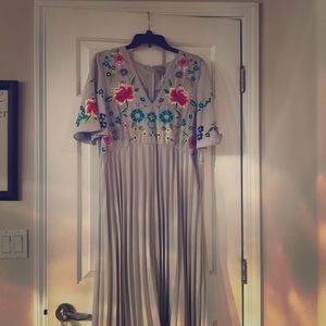 Asos Maternity pleaded embroidered maxi dress.